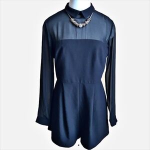 ASOS Black Sheer Long Sleeve Romper Tailored Pleated Jumpsuit Size 8